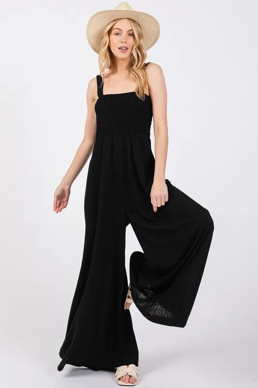 SAGE+FIG Smocked Flowy Wide Leg Jumpsuit - Brittney MADE