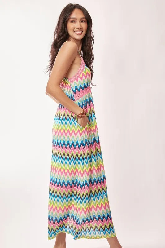 Davi & Dani Multi Color Crochet Lace Midi Dress - Brittney MADE