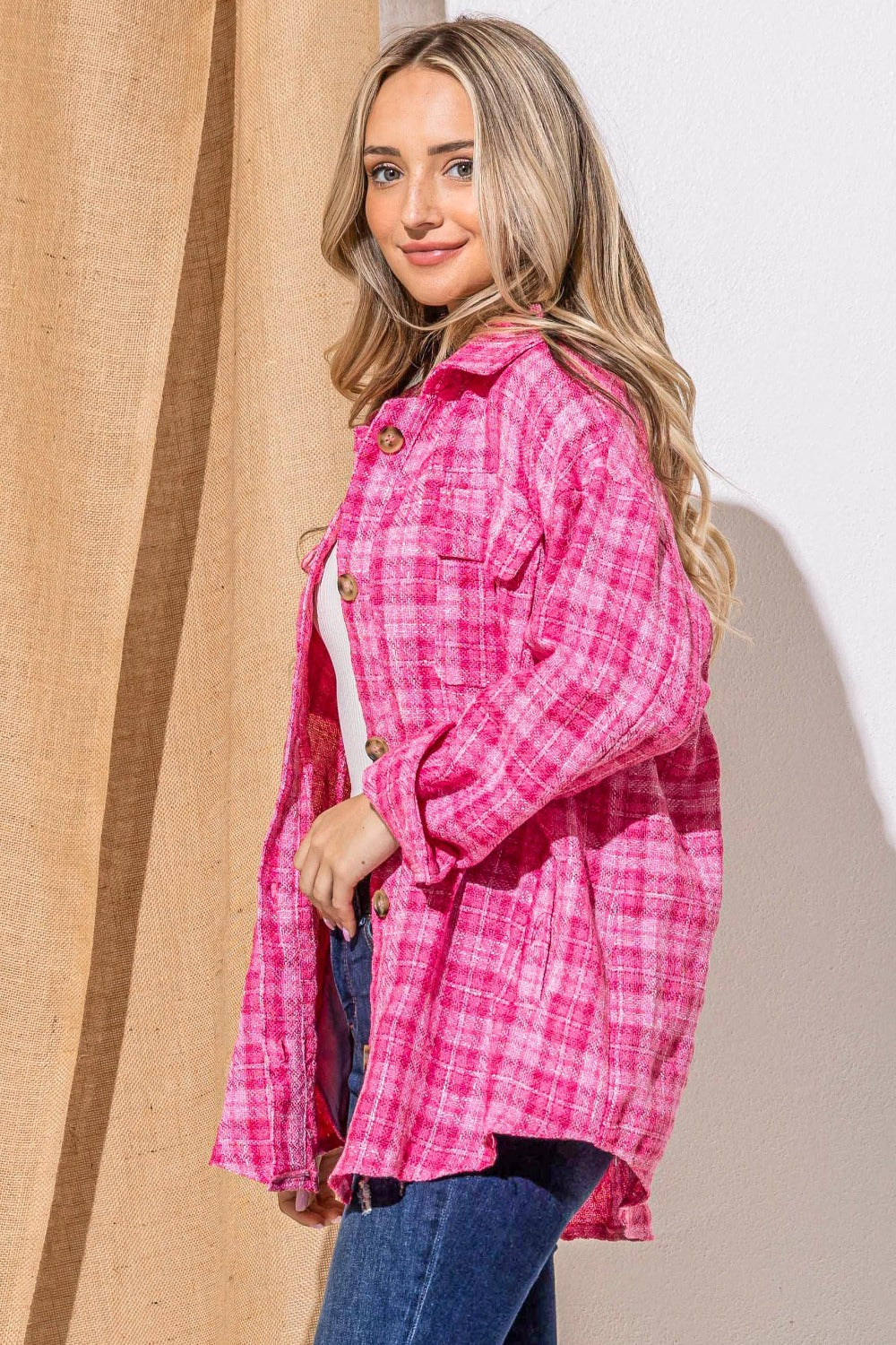 And The Why Full Size Tweed Button Down Long Sleeve Shacket - Brittney MADE