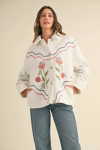 MABLE Floral Multi Color Embroidered Quilted Jacket - Brittney MADE