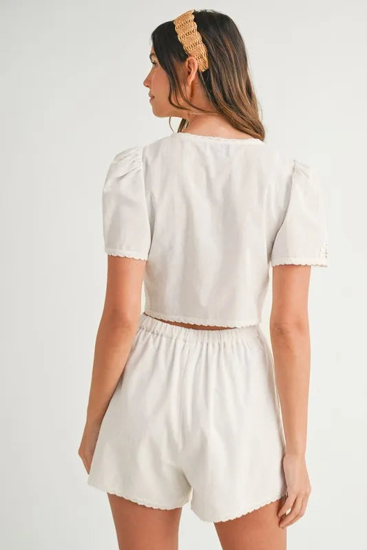MABLE Crochet Lace Detail Crop Top and Shorts Set - Brittney MADE