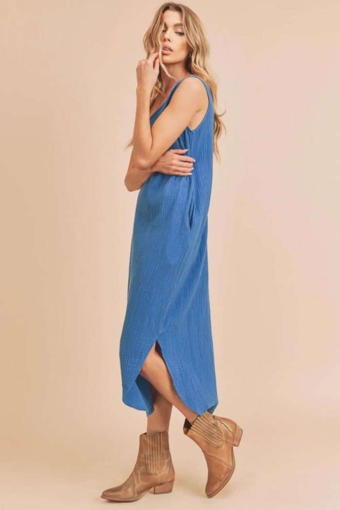 Aemi + Co Round Neck Midi Tank Dress with Pockets - Brittney MADE