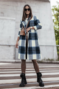 Double Take Full Size Plaid Button Up Lapel Collar Coat - Brittney MADE