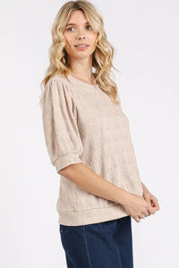 Mittoshop Fan Shell Texture Short Puff Sleeve Knit Top - Brittney MADE