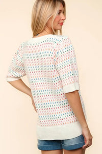 Haptics Round Neck Half Sleeve Multi Color Knit Top - Brittney MADE