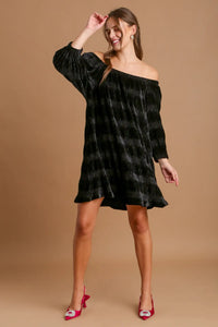 Umgee Off-Shoulder Balloon Sleeve Velvet Mini Dress - Brittney MADE