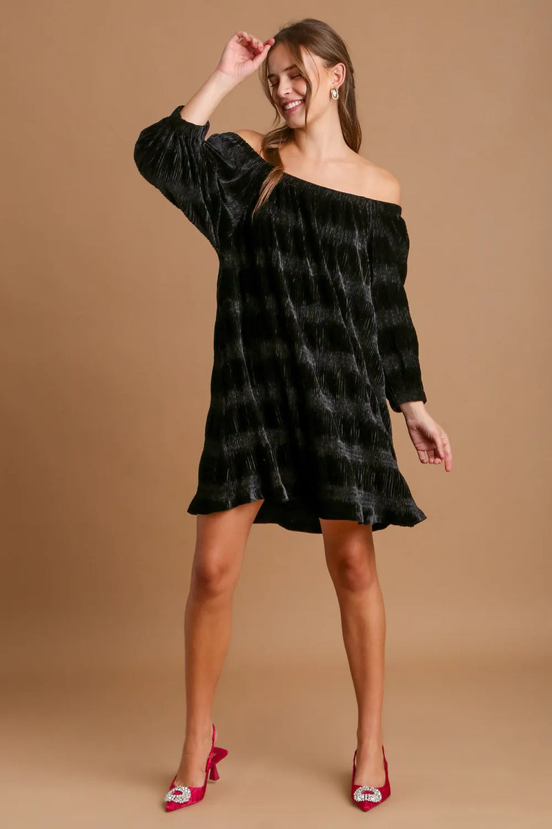 Umgee Off-Shoulder Balloon Sleeve Velvet Mini Dress - Brittney MADE