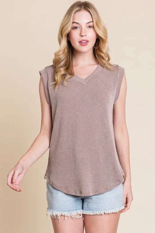 BOMBOM Rib Knit V-Neck Tank - Brittney MADE
