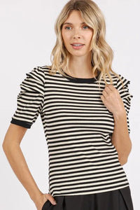 Mittoshop Striped Round Neck Puff Sleeve T-Shirt - Brittney MADE