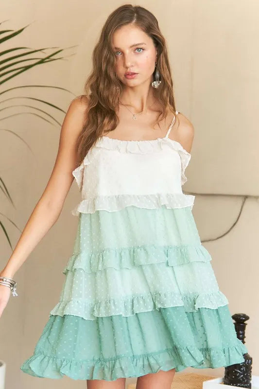 ADORA Swiss Dot Ruffled Tiered Mini Dress - Brittney MADE