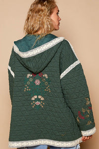 POL Embroidered Open Front Quilted Jacket with Crochet Pockets - Brittney MADE