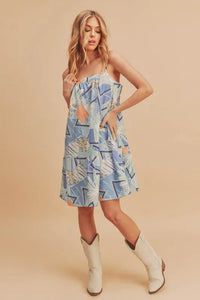 Aemi + Co Printed Ruffled Hem Square Neck Mini Cami Dress - Brittney MADE