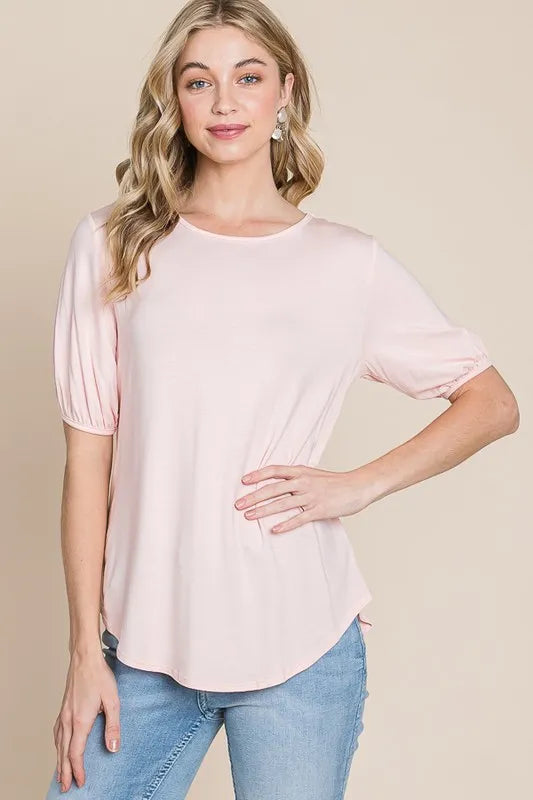BOMBOM Round Neck Puff Sleeve T-Shirt - Brittney MADE