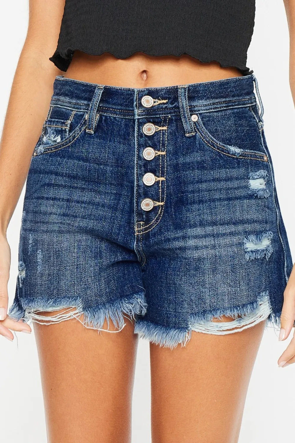 Kancan Raw Hem Button-Fly Denim Shorts - Brittney MADE