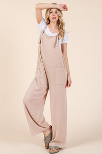 BOMBOM Knot Straps Wide Leg Ribbed Overalls with Pockets - Brittney MADE