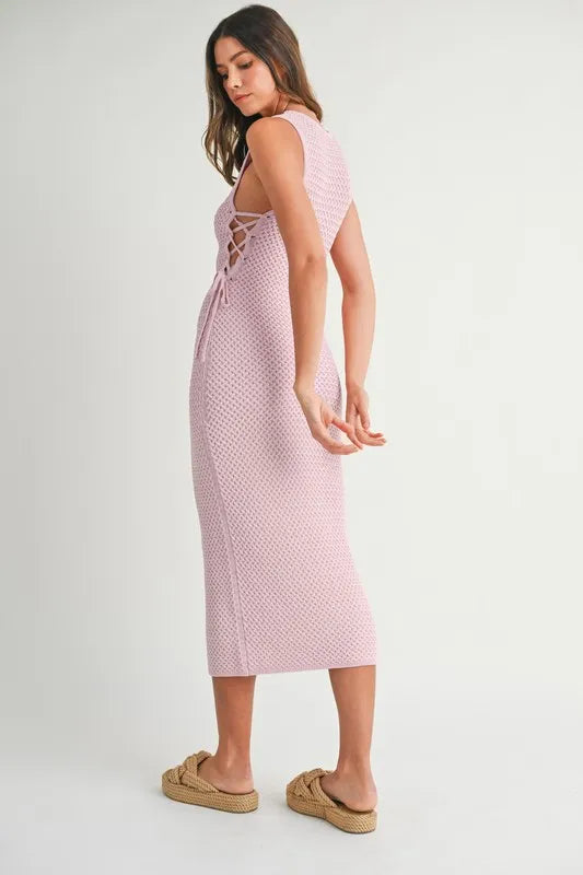 MABLE Crochet Side Lace Up Knit Midi Dress - Brittney MADE