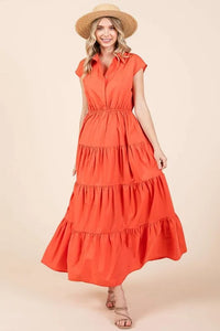 Mittoshop Button Up Collared Tiered Maxi Shirt Dress - Brittney MADE