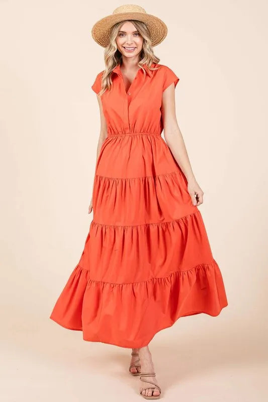 Mittoshop Button Up Collared Tiered Maxi Shirt Dress - Brittney MADE