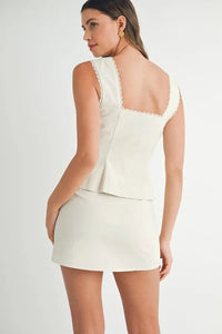 MABLE Embroidered Button Front Top and Mini Skirt Set - Brittney MADE