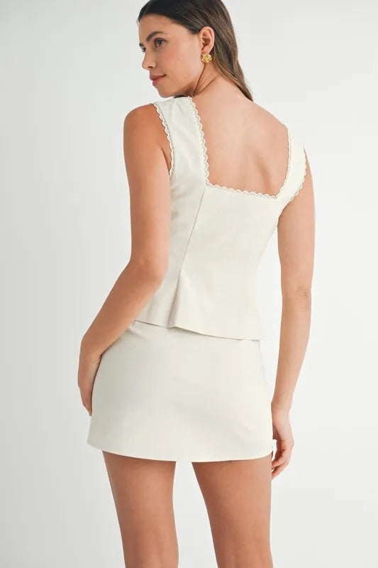 MABLE Embroidered Button Front Top and Mini Skirt Set - Brittney MADE