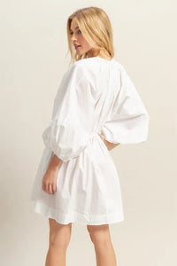 HYFVE Plunge Balloon Sleeve Poplin Mini Dress with Pockets - Brittney MADE