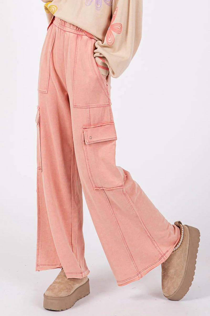 SAGE + FIG Knit Terry Mineral Wash Wide Leg Pants - Brittney MADE