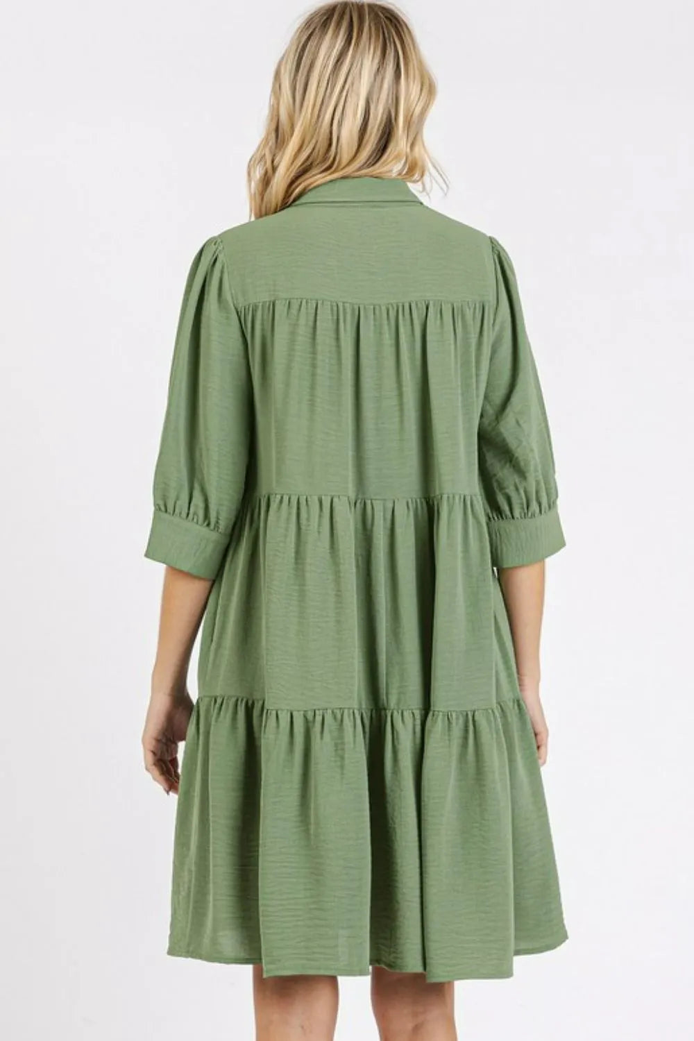 Mittoshop Button Detail Collared Neck Tiered Shirt Dress - Brittney MADE