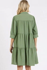 Mittoshop Button Detail Collared Neck Tiered Shirt Dress - Brittney MADE