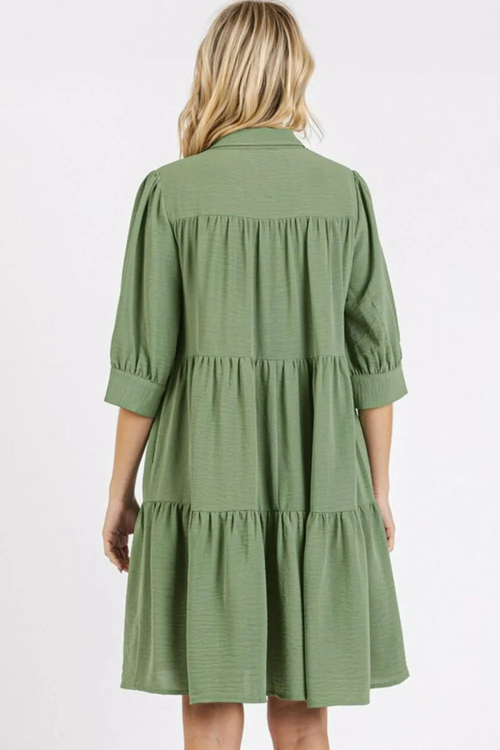 Mittoshop Button Detail Collared Neck Tiered Shirt Dress - Brittney MADE