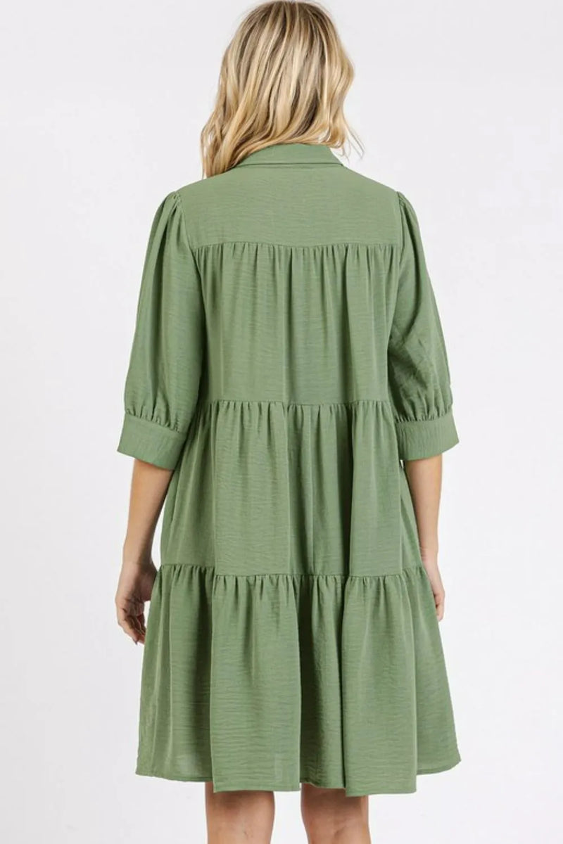 Mittoshop Button Detail Collared Neck Tiered Shirt Dress - Brittney MADE
