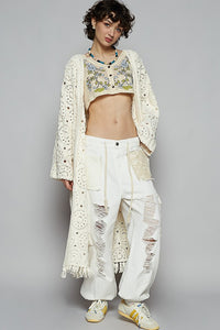 POL Crochet Fringe Open Front Longline Cardigan - Brittney MADE