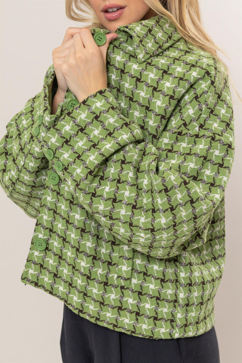 HYFVE Tweed Plaid Button Up Collared Neck Jacket - Brittney MADE