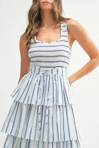 MABLE Pin Stripe Smocked Bodice Layered Midi Dress - Brittney MADE