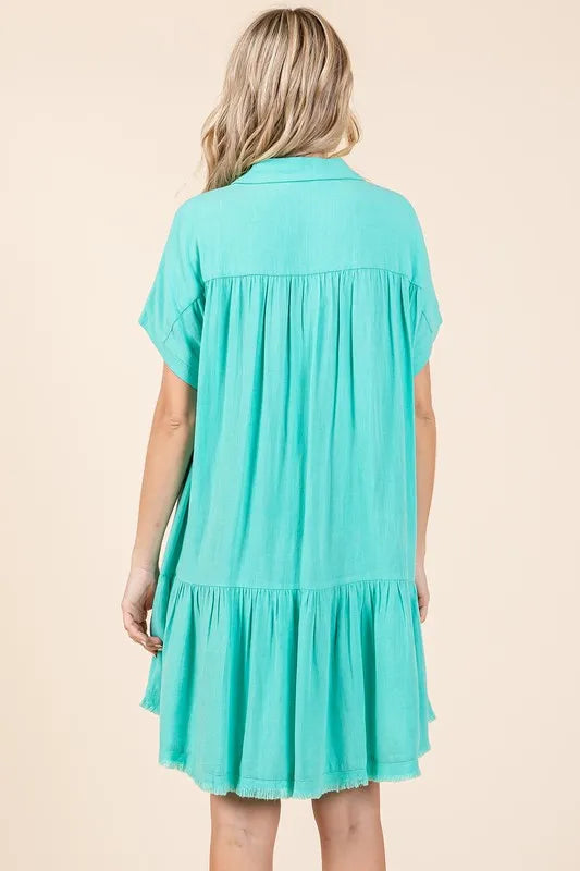Mittoshop Linen Blend Button Down Shirt Mini Dress - Brittney MADE