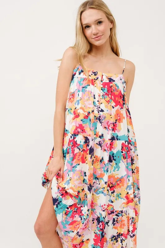 And The Why Tiered Floral Midi Cami Dress with Pockets - Brittney MADE
