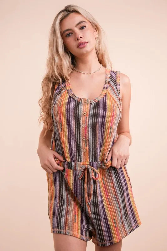 VERY J Crochet Multi Color Striped Casual Summer Romper - Brittney MADE