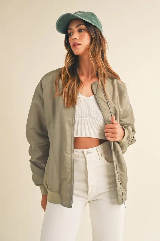 MABLE Back Ruched Utiltiy Bomber Jacket - Brittney MADE