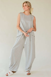 Davi & Dani Drawstring Hem Round Neck Tank and Pants Set - Brittney MADE
