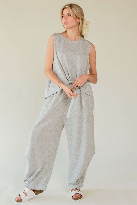 Davi & Dani Drawstring Hem Round Neck Tank and Pants Set - Brittney MADE