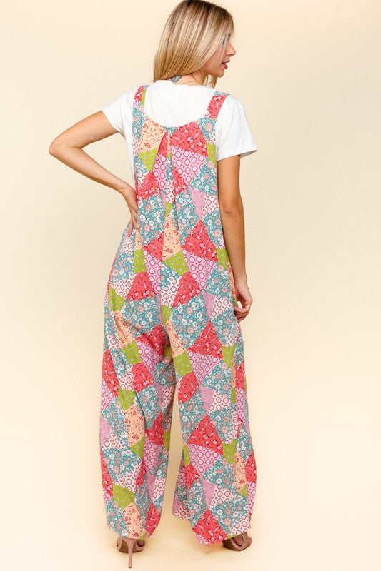 Haptics Full Size Printed Wide Leg Overalls with Side Pockets - Brittney MADE