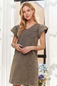 ADORA Mineral Washed V-Neck Ruffled Cap Sleeve Dress - Brittney MADE