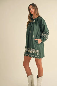MABLE Embroidered Long Sleeve Peasant Mini Dress - Brittney MADE