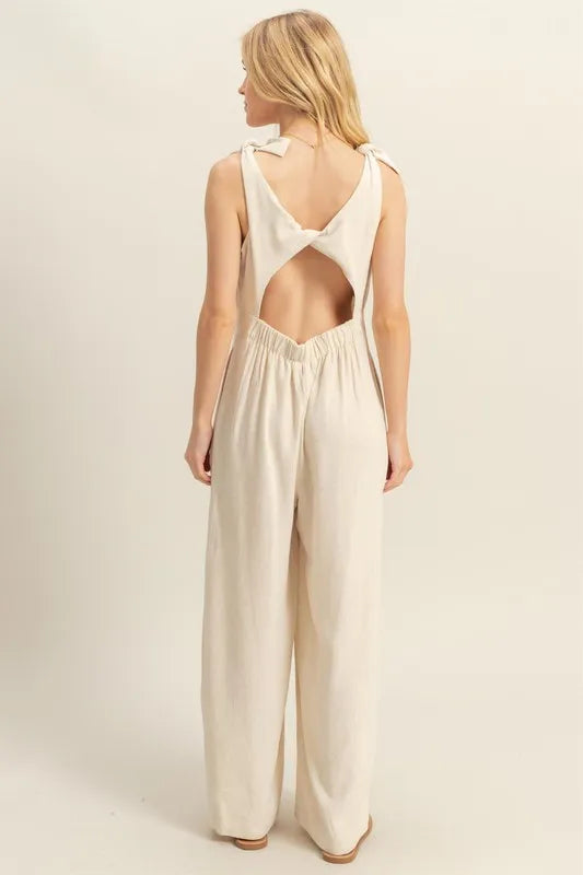 HYFVE Cutout Back Knotted Strap Wide Leg Jumpsuit - Brittney MADE