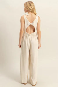 HYFVE Cutout Back Knotted Strap Wide Leg Jumpsuit - Brittney MADE