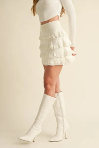 MABLE Ruffled Detail High Waist Knit Mini Skirt - Brittney MADE