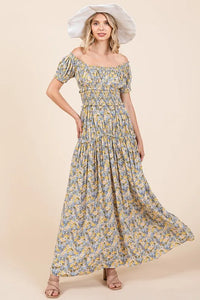 Mittoshop Flower Print Puff Sleeve Gathered Maxi Dress - Brittney MADE