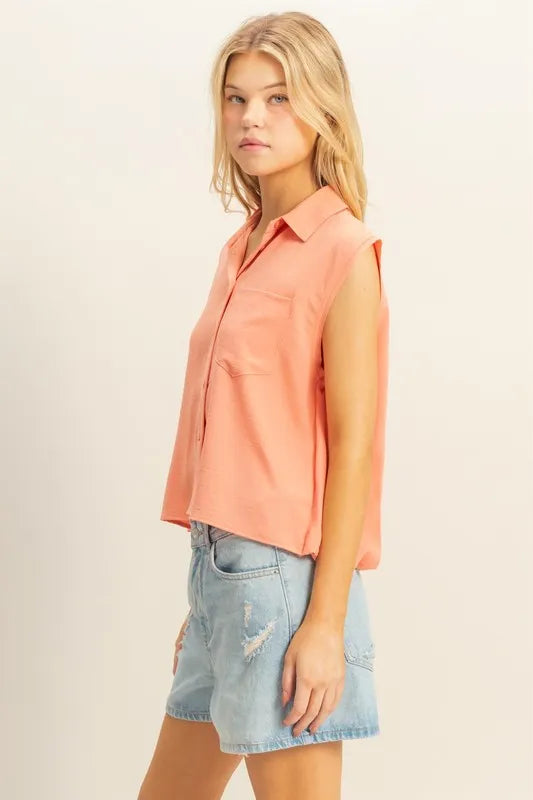 HYFVE Buttoned Front Sleeveless Collar Shirt - Brittney MADE