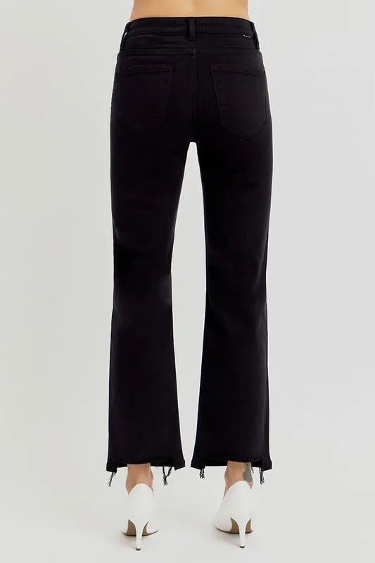 RISEN Full Size Tummy Control Elastic Band High Rise Crop Straight Jeans Plus Size - Brittney MADE
