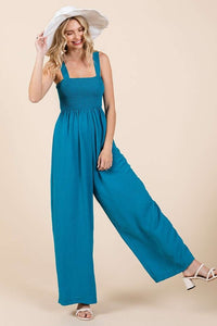 Mittoshop Smocked Wide Strap Wide Leg Overalls - Brittney MADE