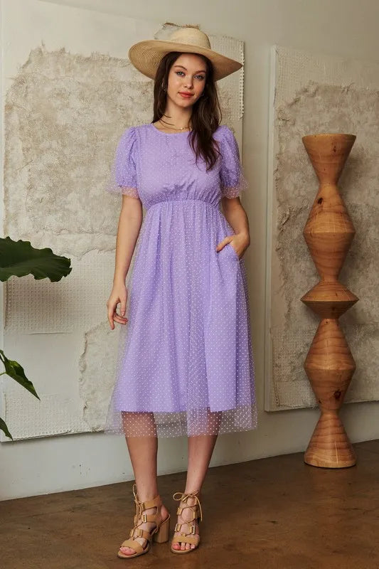 Davi & Dani Mesh Puff Short Sleeve Midi Dress - Brittney MADE